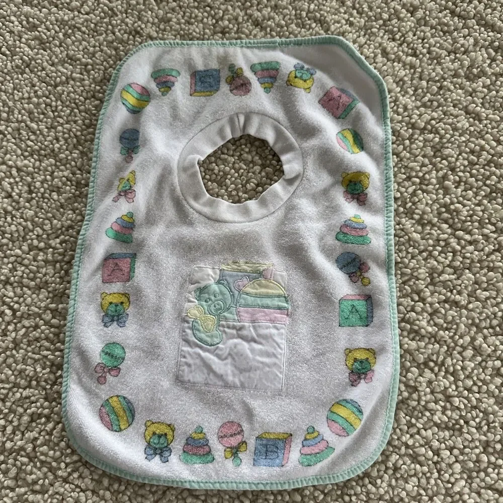 Set of 6 Vintage Baby Pastel Toddler Bibs Colorful VTG 90s